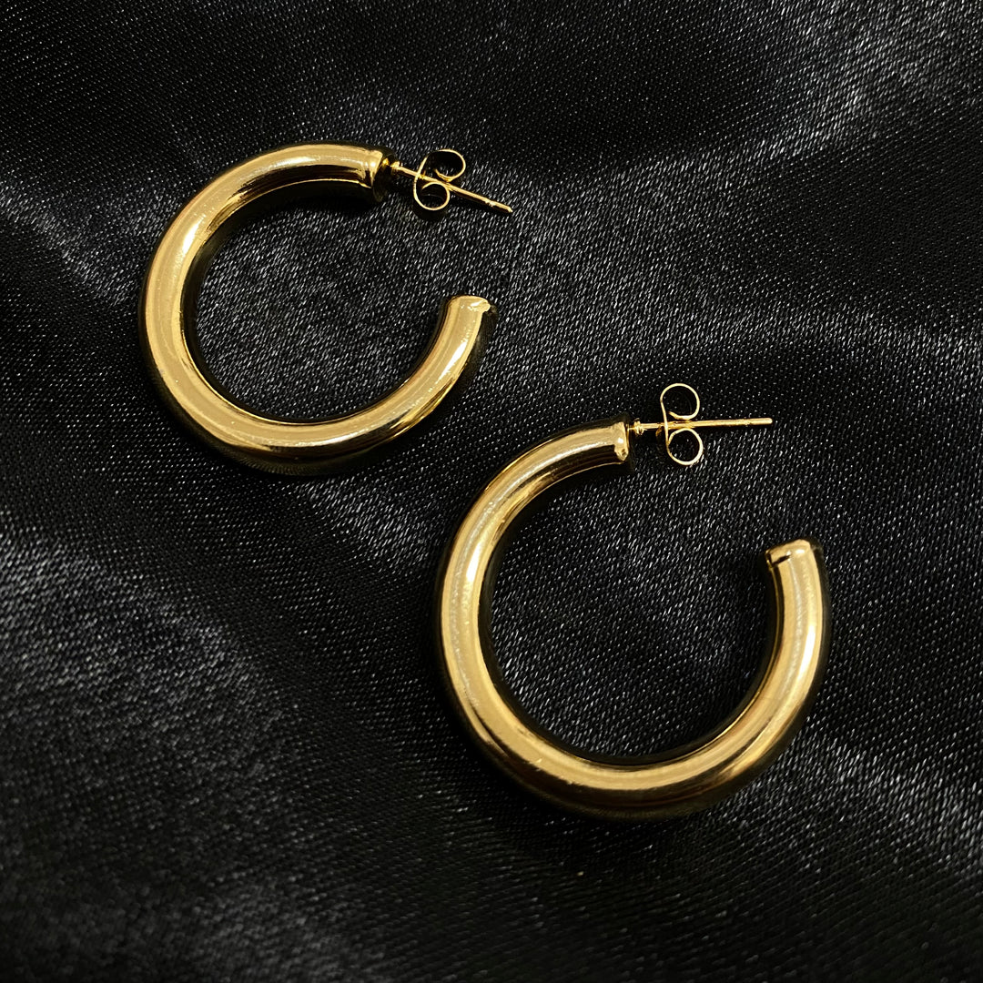 Arracadas Mar aro grueso abierto de acero inoxidable dorado - AMATINA Joyería