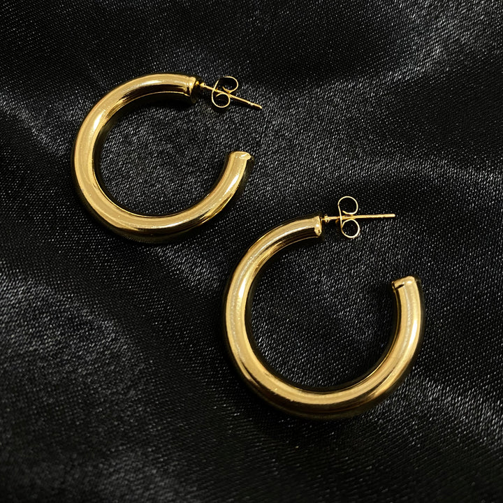 Arracadas Mar aro grueso abierto de acero inoxidable dorado - AMATINA Joyería