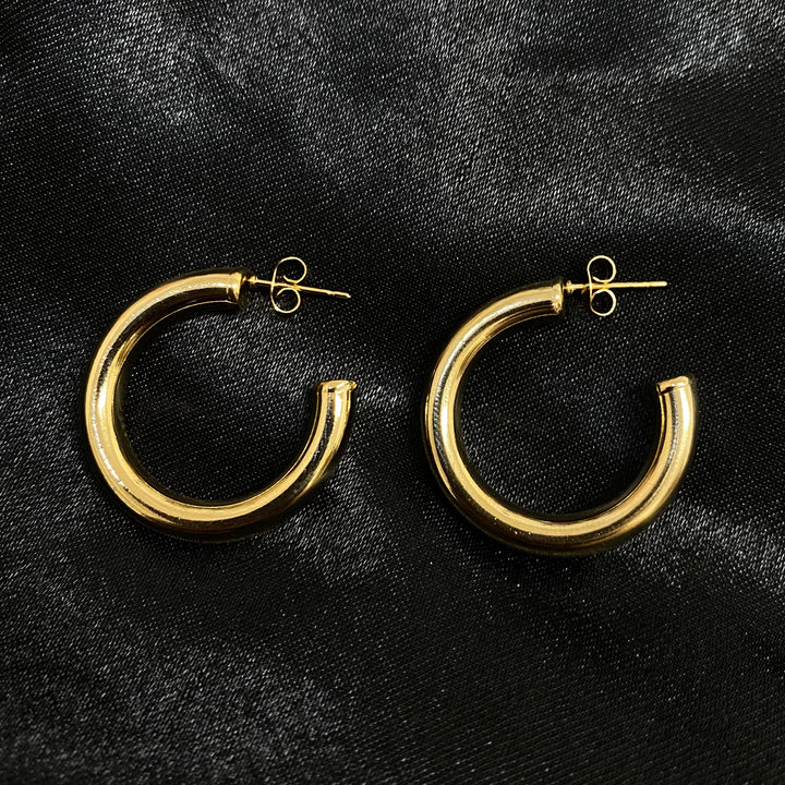 Arracadas Mar aro grueso abierto de acero inoxidable dorado - AMATINA Joyería