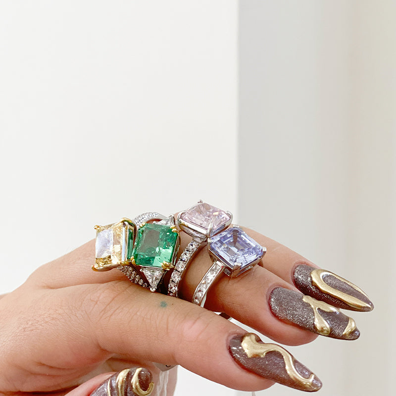 Anillos de piedras preciosas de plata con baño de rodio