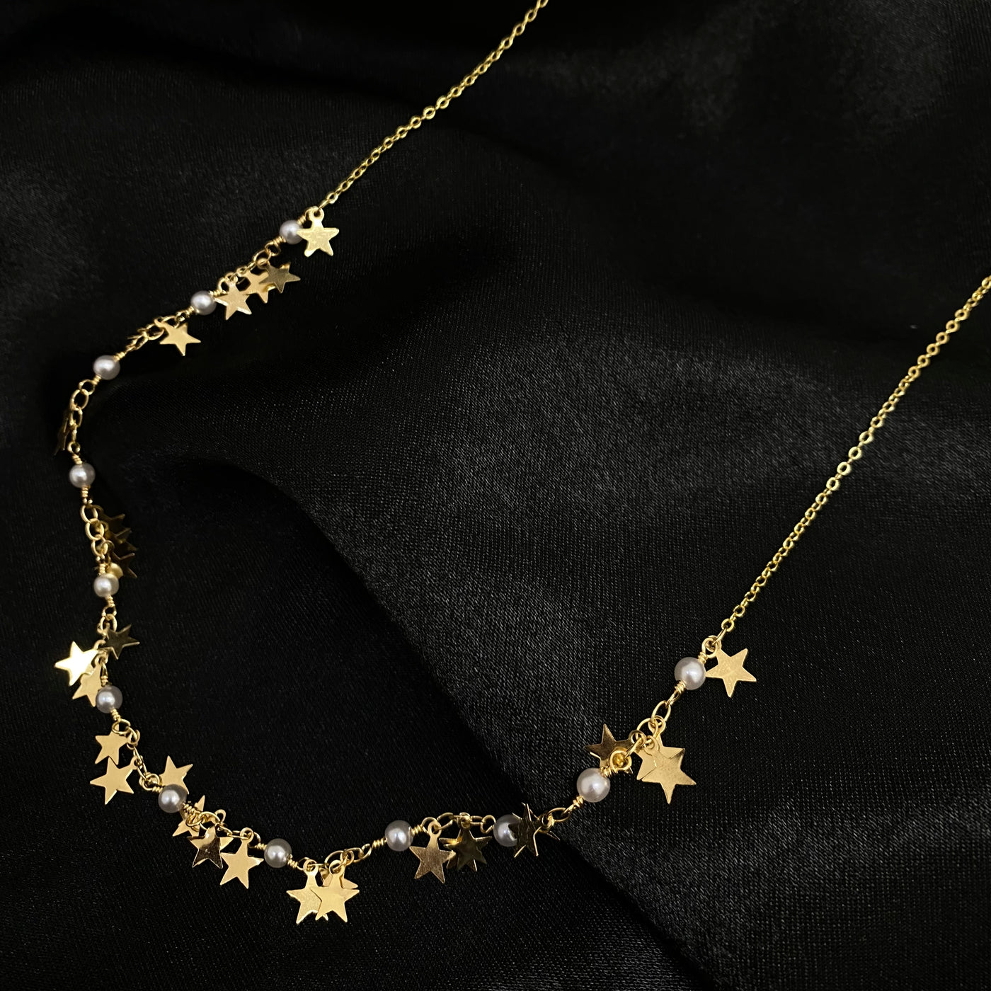 Collar Estrella de oro laminado 18K con perlas y estrellas