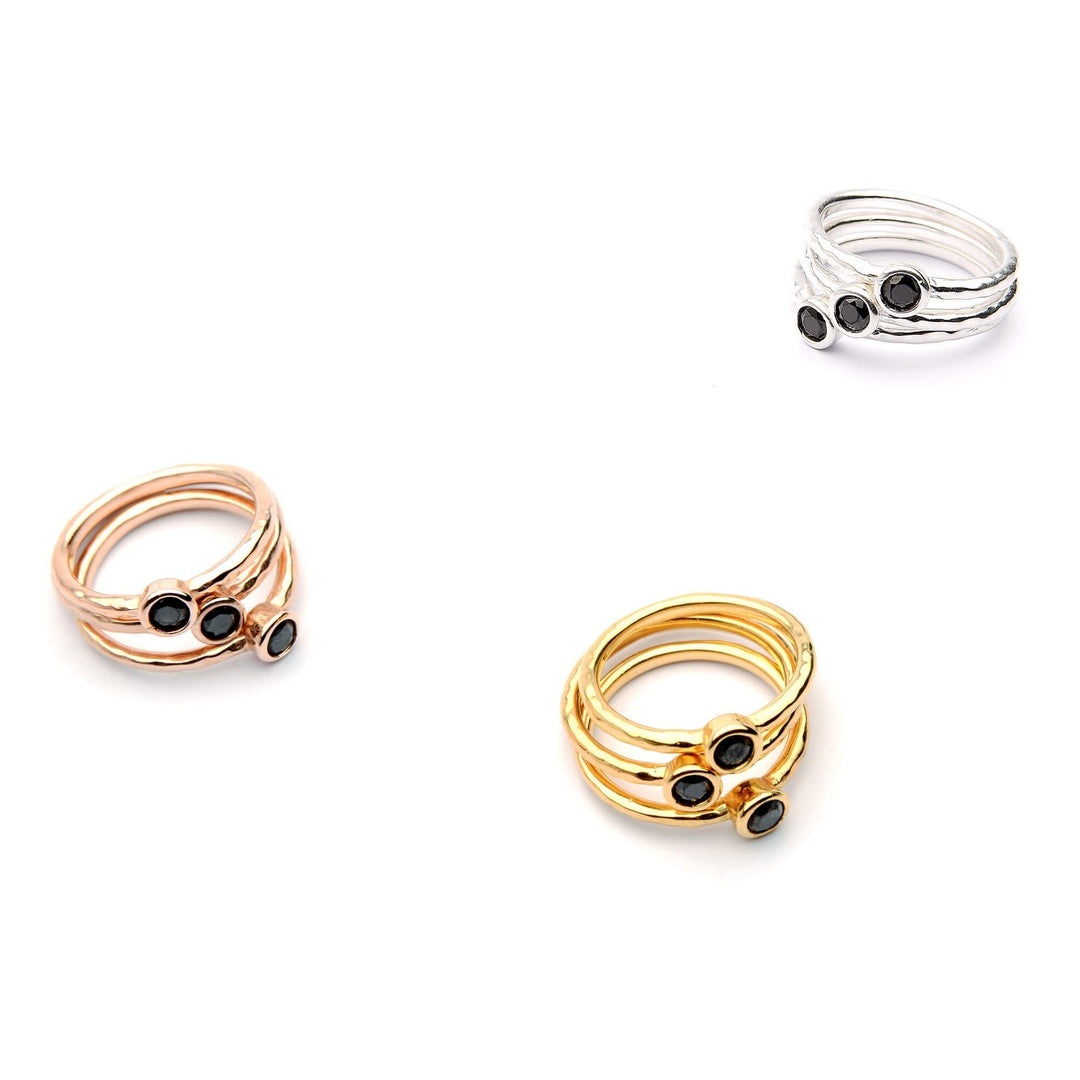 Anillo Destellos de plata .925 con zirconia negra - AMATINA Joyería