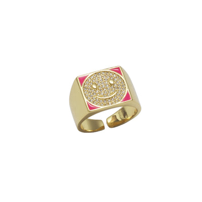 Anillo Happy Face amarillo ajustable con chapa de oro 18K - AMATINA Joyería
