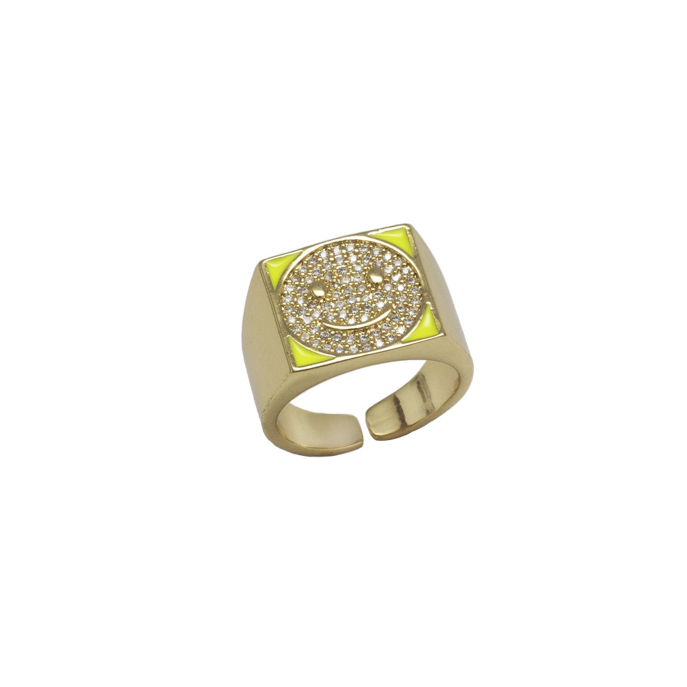 Anillo Happy Face amarillo ajustable con chapa de oro 18K - AMATINA Joyería