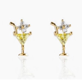 Aretes Cocktail mini laminados en oro 18K con zirconias - AMATINA Joyería