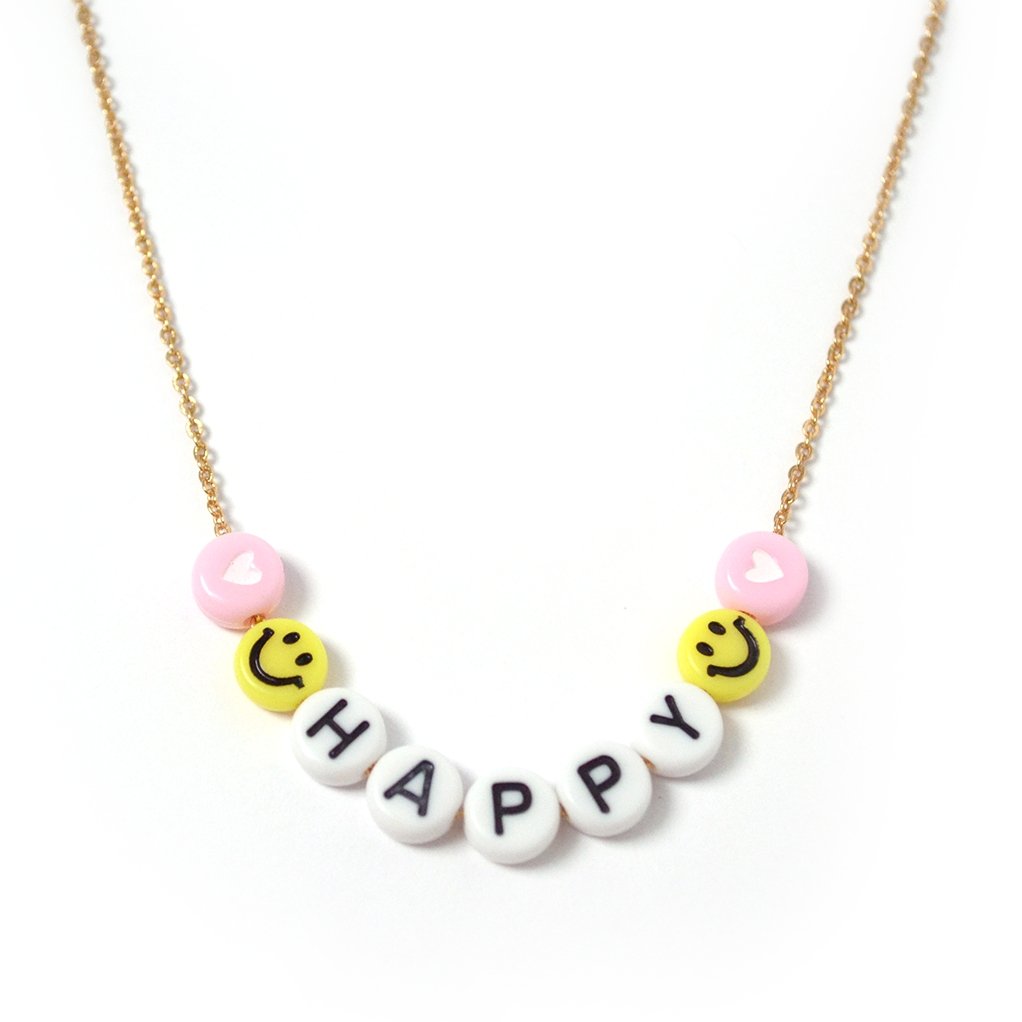 Collar 'Happy' con corazón y cara feliz con cadena en chapa de oro de 18K - AMATINA Joyería