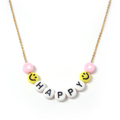 Collar 'Happy' con corazón y cara feliz con cadena en chapa de oro de 18K - AMATINA Joyería