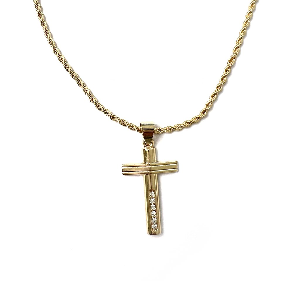 Collar Jesús con dije de cruz de oro laminado de 18K y zirconias - AMATINA Joyería