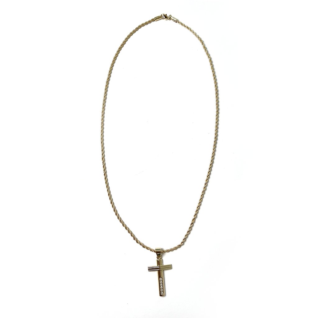 Collar Jesús con dije de cruz de oro laminado de 18K y zirconias - AMATINA Joyería