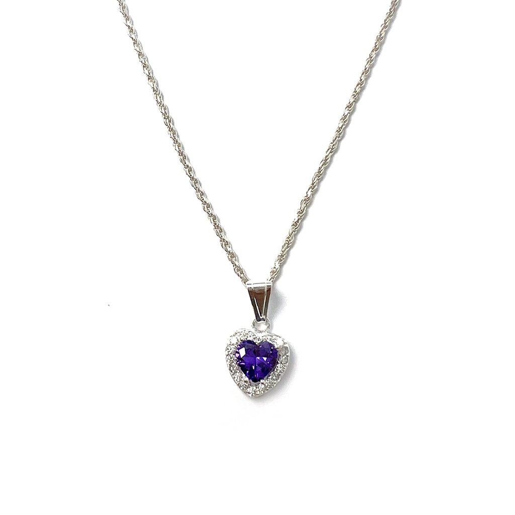 Collar Lavanda con zirconia de corazón lila de plata .925 - AMATINA Joyería