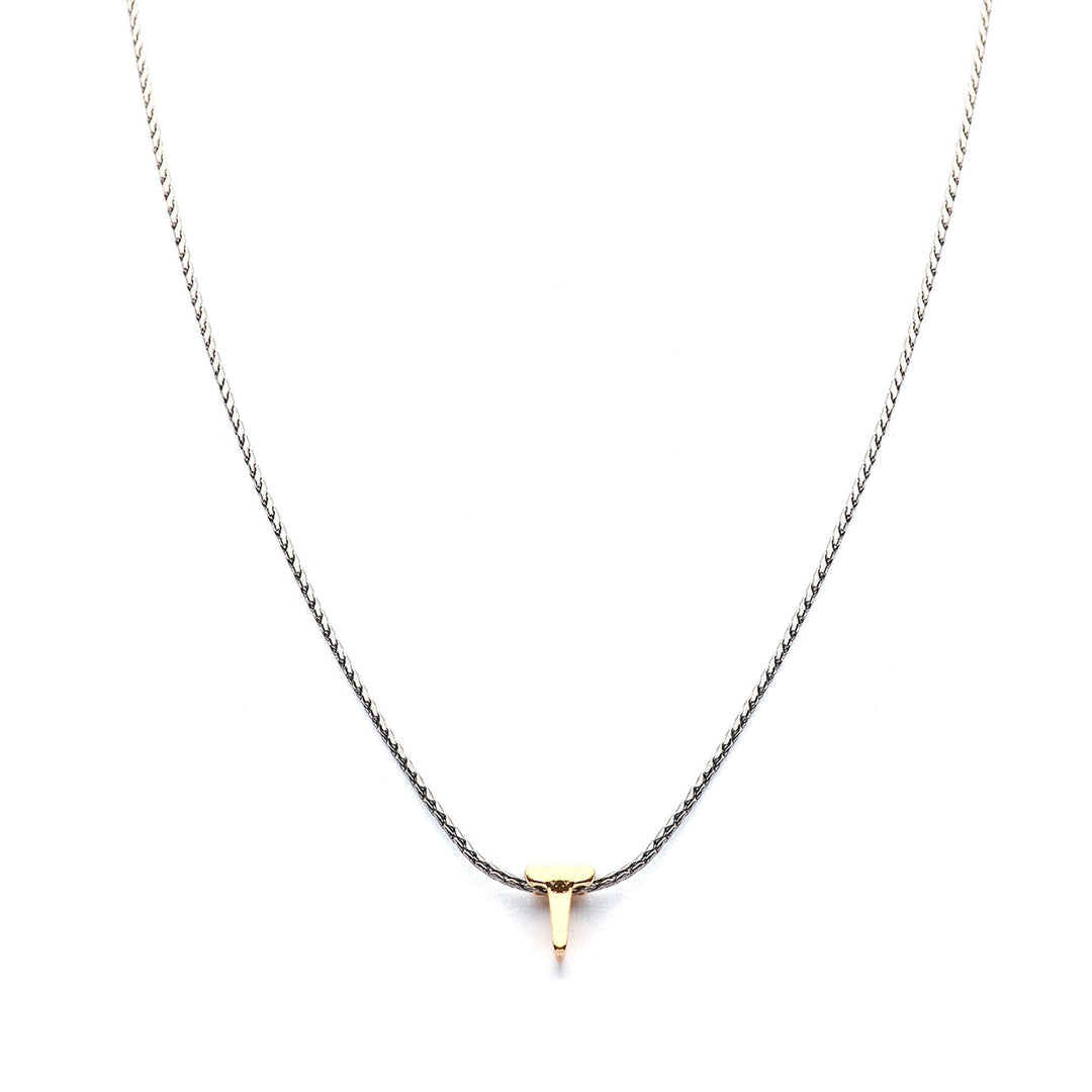 Collar Mundo de Iniciales con cadena bañada en rodio y dije de letra en chapa de oro 24K - AMATINA Joyería