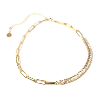Collar Valentina con cadena y zirconias en oro laminado de 18K - AMATINA Joyería