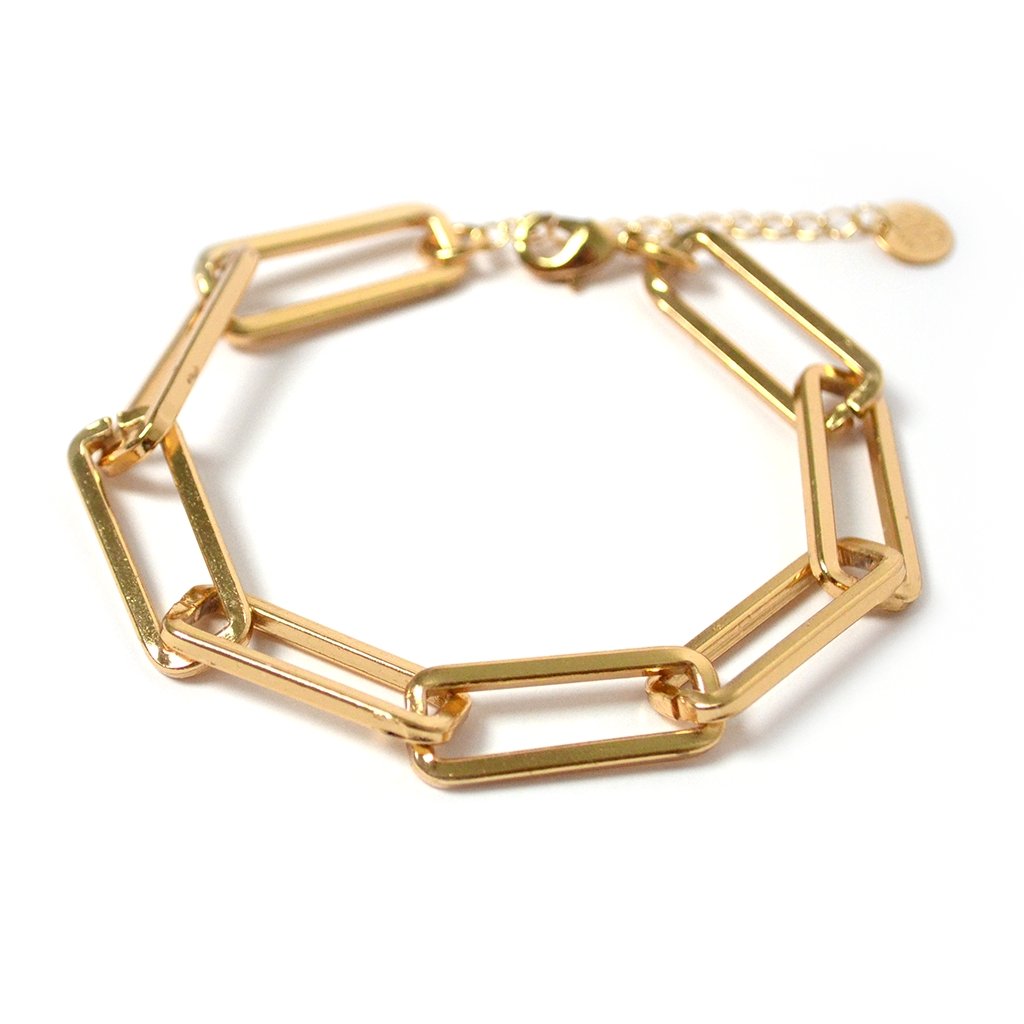 Pulsera Isabel de eslabones rectangulares con chapa de oro de 18K - AMATINA Joyería